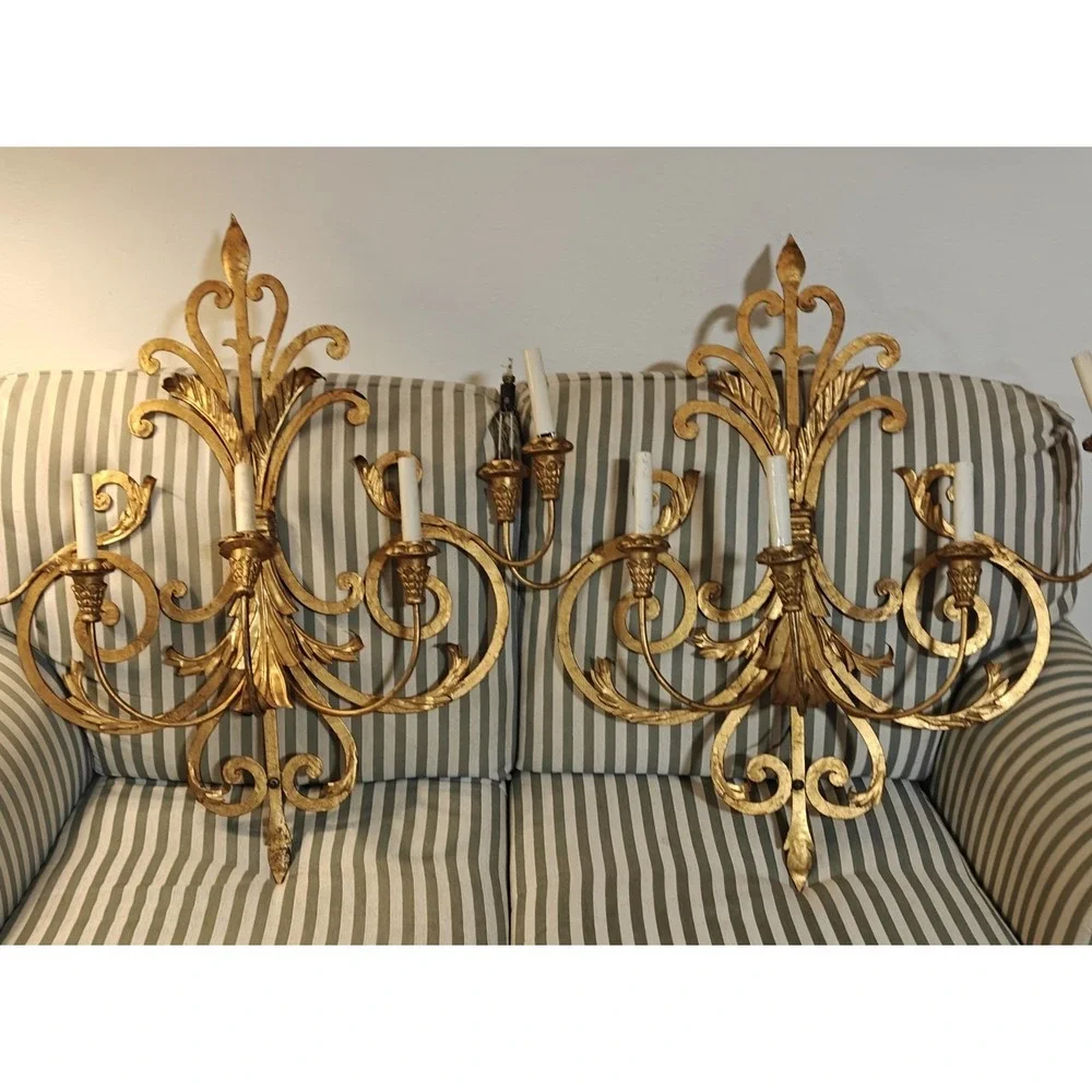 Vintage mid Century Italian Gold Gilt Large Wall Sconces